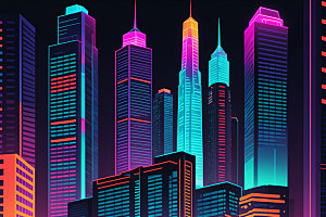 霓虹城市元素时尚插画