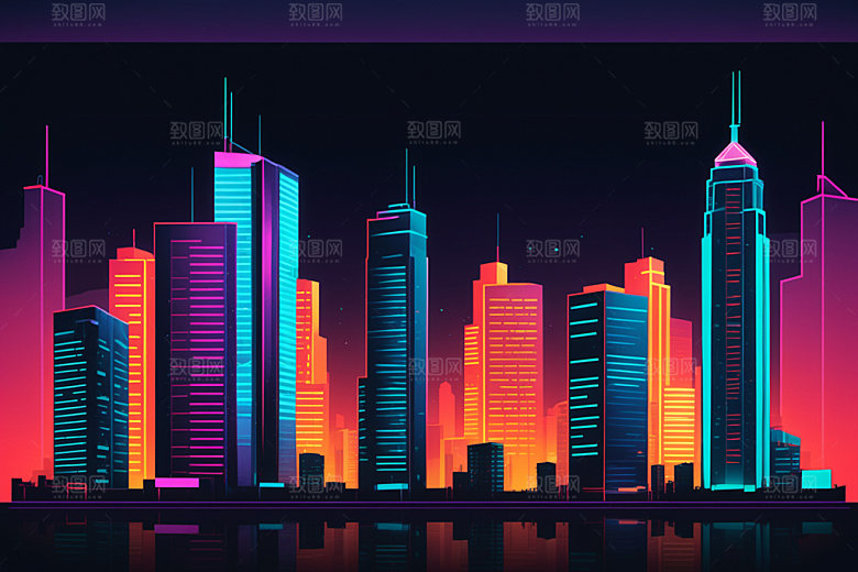 霓虹城市未来时尚插画