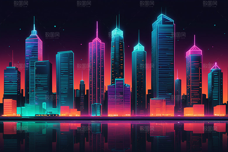 霓虹城市时尚科技感插画