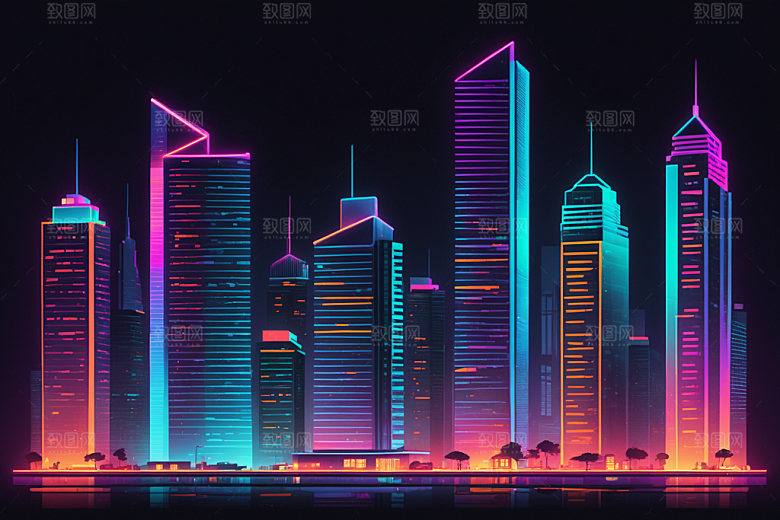 霓虹城市都市未来插画