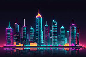 霓虹城市元素彩色插画