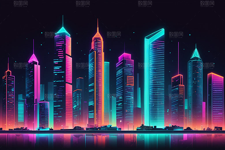 霓虹城市赛博朋克时尚插画