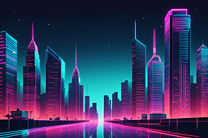 霓虹城市元素未来插画