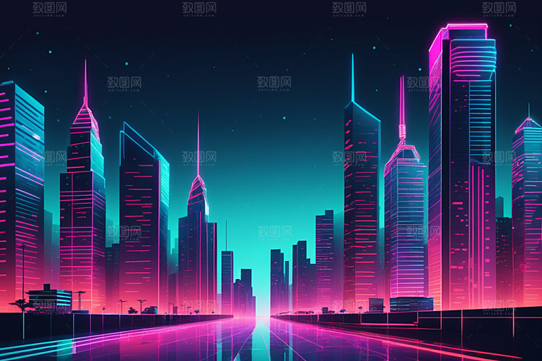 霓虹城市元素未来插画