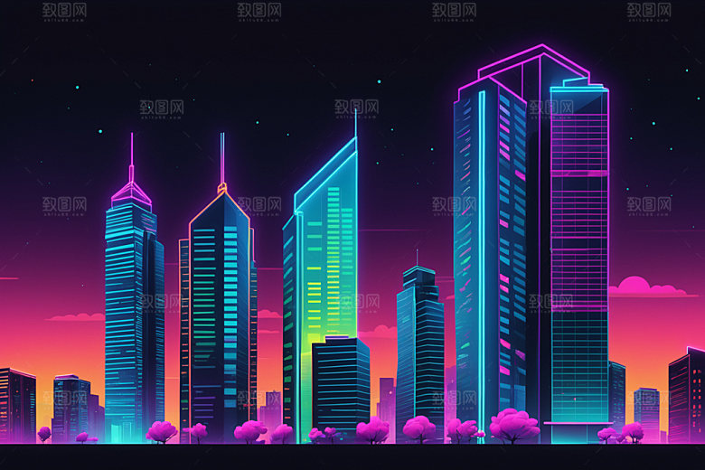 霓虹城市都市时尚插画