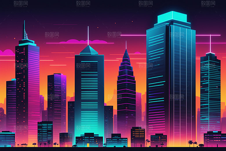 霓虹城市都市未来插画