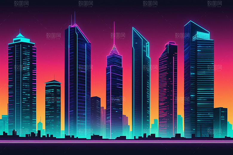 霓虹城市赛博朋克未来插画