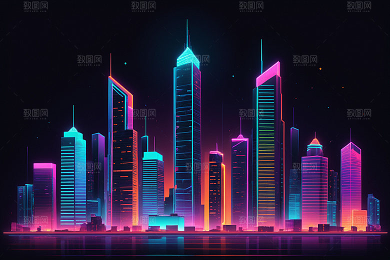霓虹城市未来赛博朋克插画