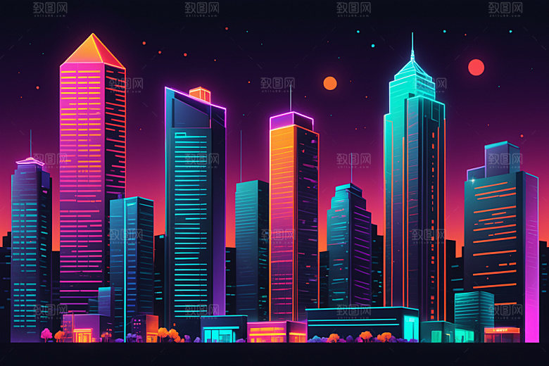 霓虹城市未来元素插画