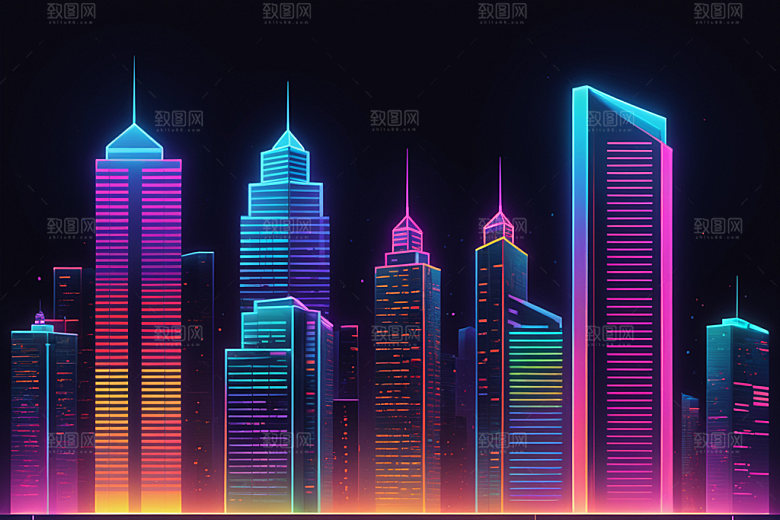 霓虹城市科技感时尚插画