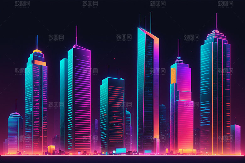 霓虹城市都市赛博朋克插画