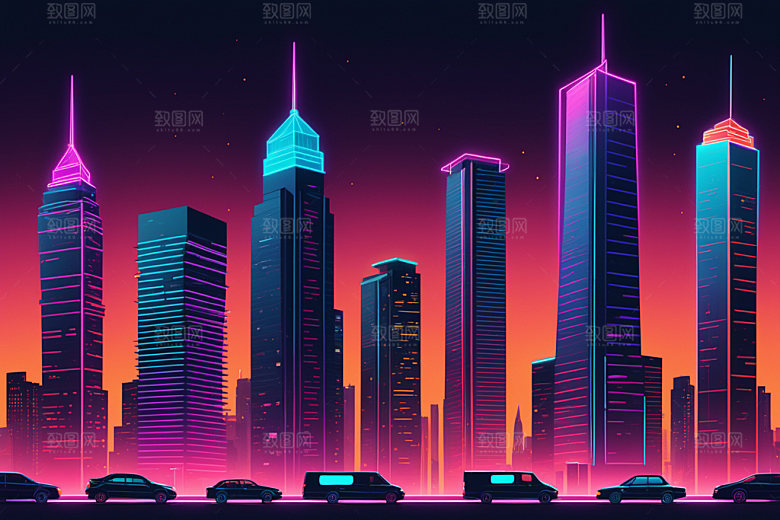 霓虹城市都市未来插画