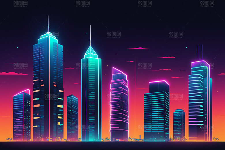 霓虹城市未来赛博朋克插画