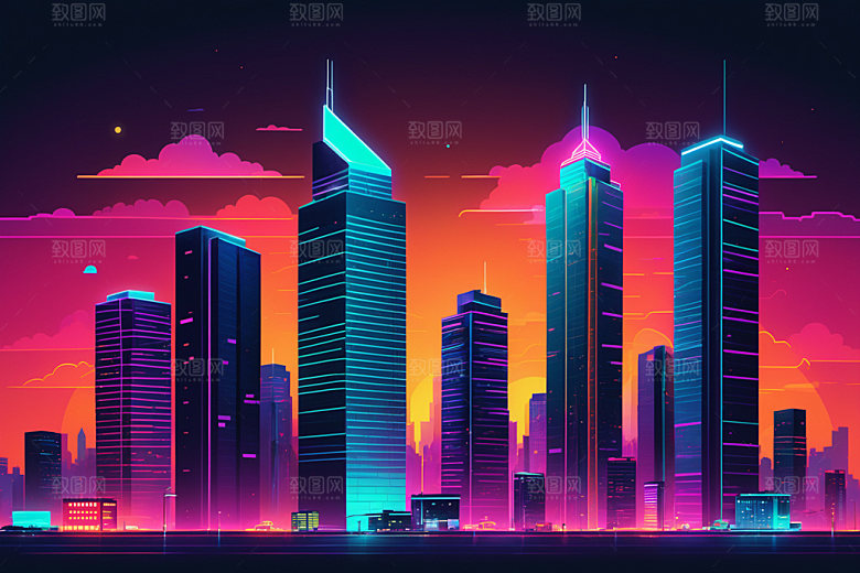 霓虹城市时尚未来插画