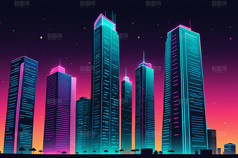 霓虹城市都市时尚插画