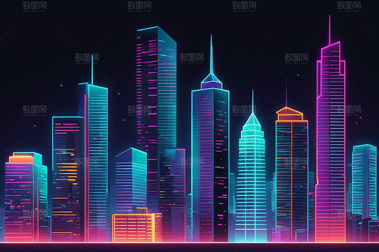 霓虹城市科技感赛博朋克插画