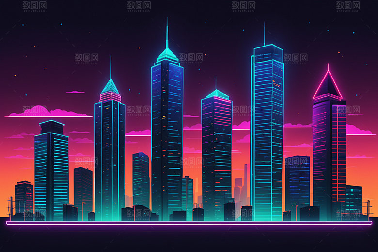 霓虹城市赛博朋克时尚插画