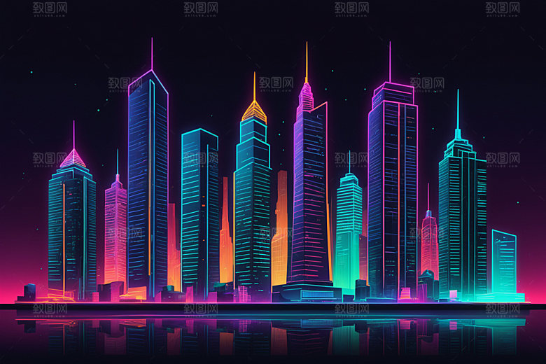 霓虹城市赛博朋克时尚插画