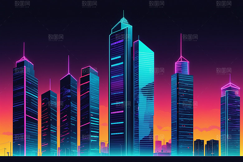 霓虹城市未来元素插画