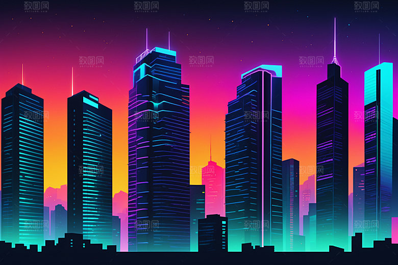 霓虹城市都市未来插画