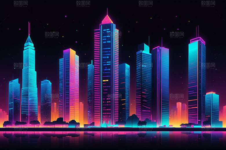 霓虹城市赛博朋克时尚插画