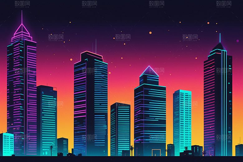 霓虹城市科技感时尚插画