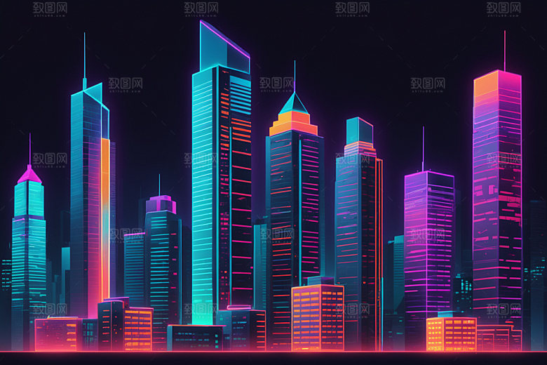 霓虹城市都市时尚插画