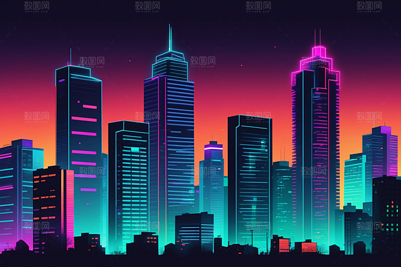 霓虹城市都市时尚插画