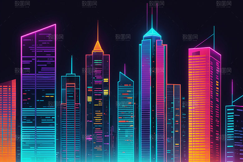 霓虹城市科技感未来插画