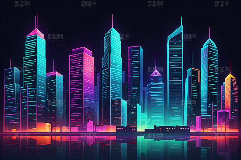 霓虹城市赛博朋克未来插画