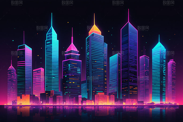 霓虹城市科技感时尚插画