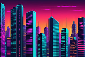 霓虹城市元素科技感插画