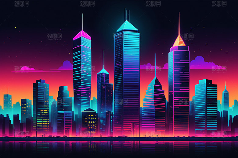 霓虹城市未来时尚插画