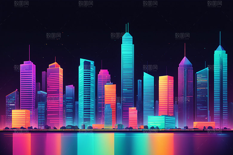 霓虹城市都市赛博朋克插画