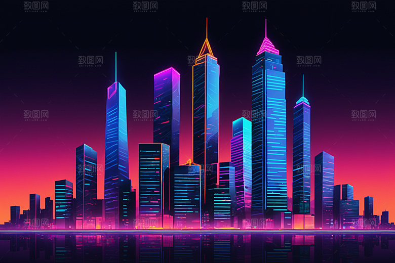霓虹城市都市时尚插画
