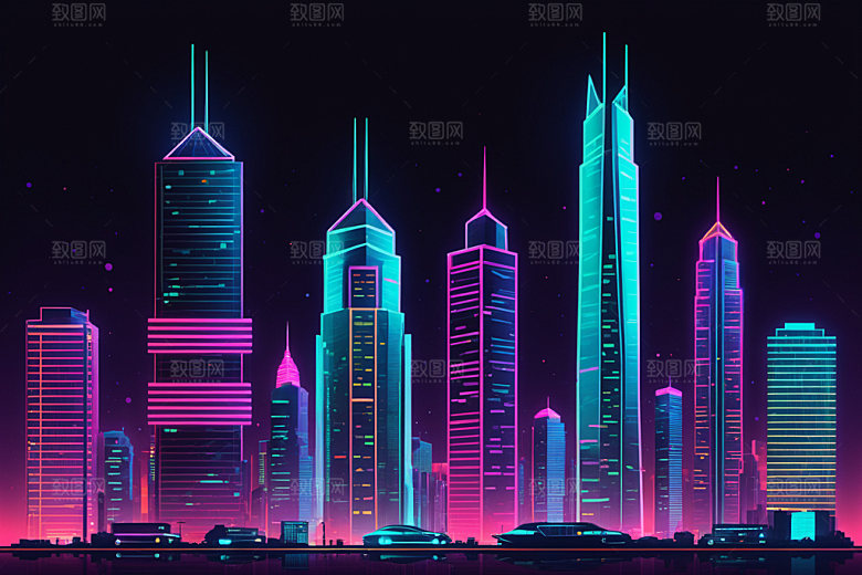霓虹城市未来赛博朋克插画