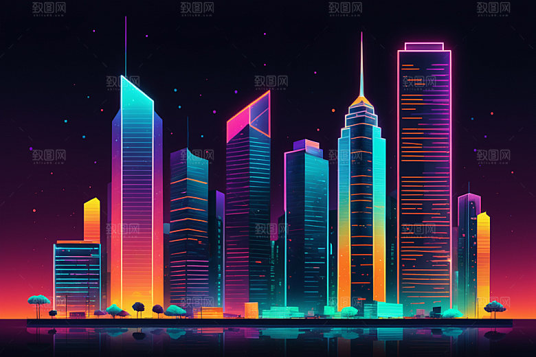 霓虹城市时尚都市插画