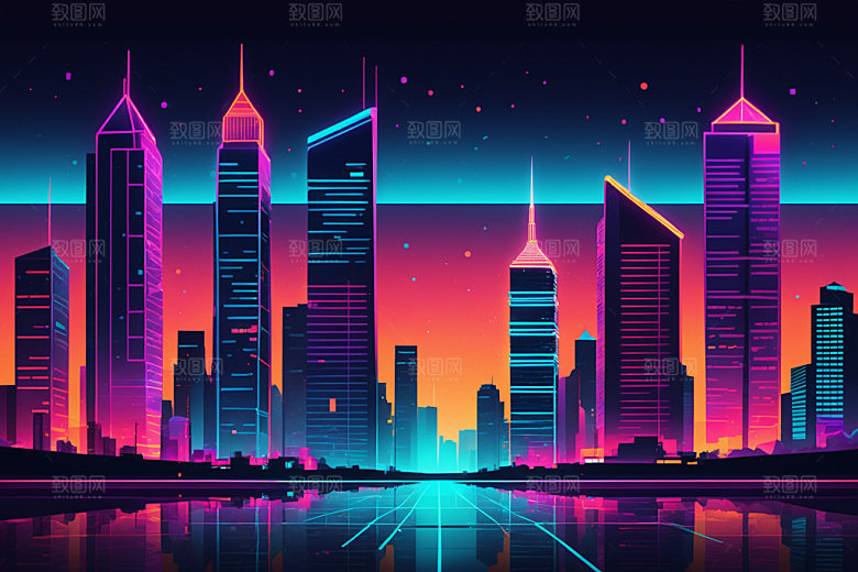 霓虹城市未来赛博朋克插画