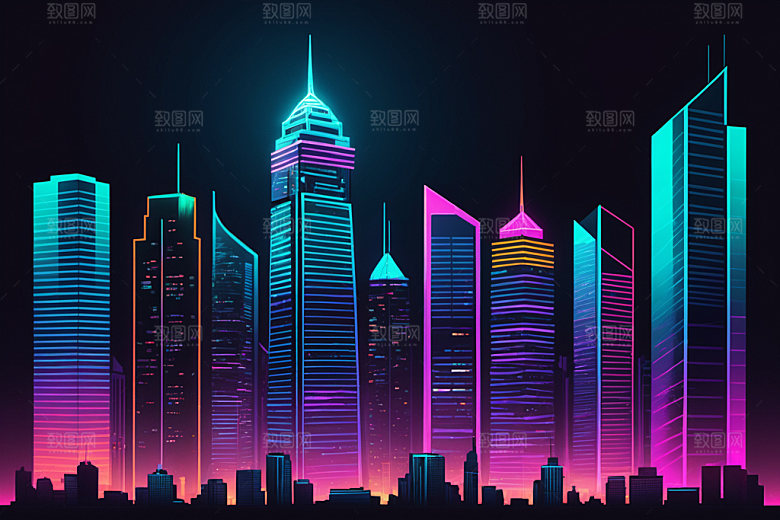 霓虹城市时尚赛博朋克插画