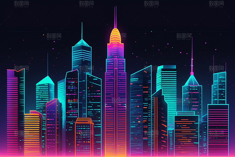 霓虹城市未来彩色插画