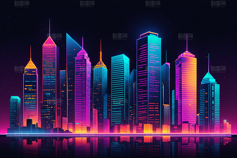 霓虹城市未来科技感插画