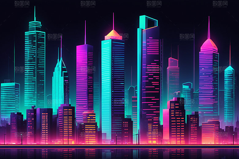 霓虹城市未来元素插画