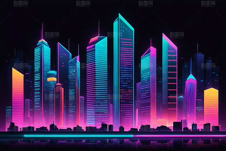 霓虹城市未来赛博朋克插画