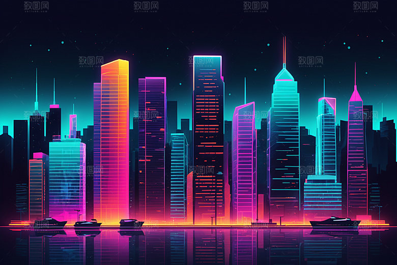 霓虹城市时尚未来插画
