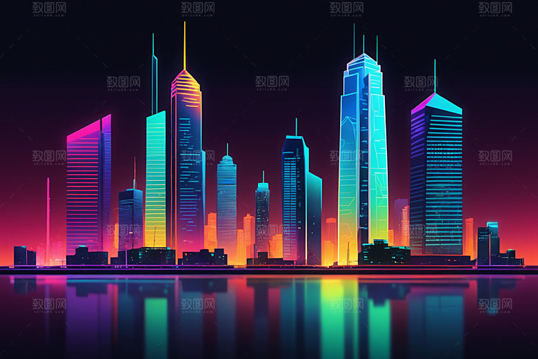 霓虹城市未来元素插画