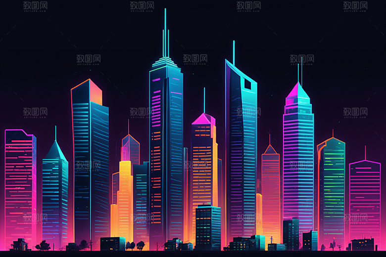 霓虹城市科技感未来插画