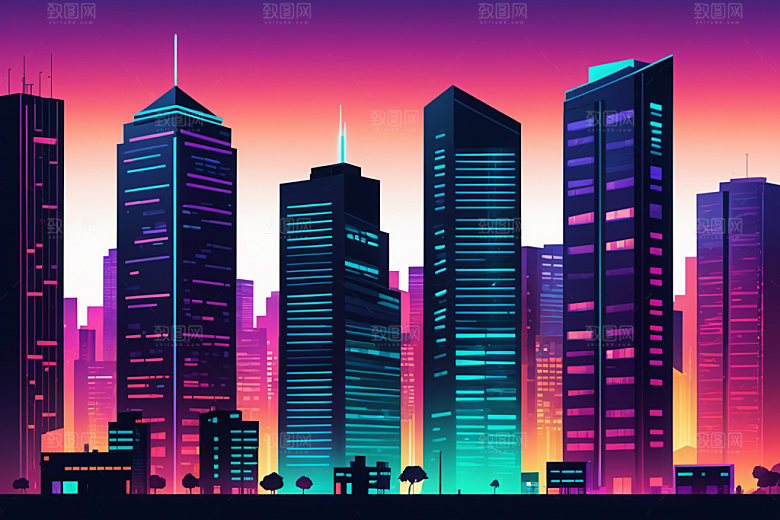 霓虹城市赛博朋克时尚插画