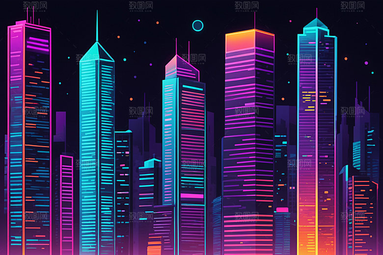 霓虹城市科技感未来插画