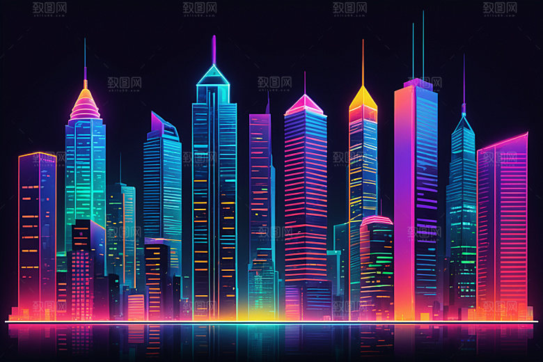 霓虹城市科技感彩色插画
