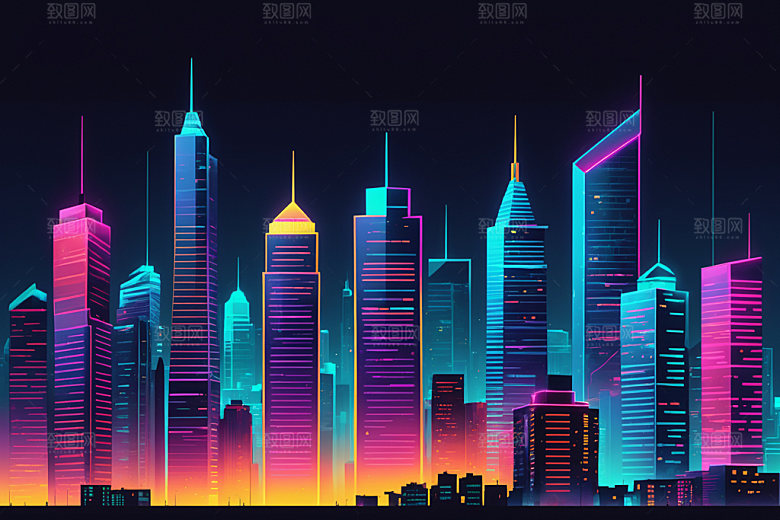 霓虹城市元素未来插画